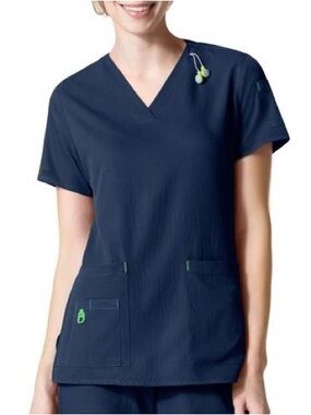 Carhartt Force Women Navy Blue XS Cross-Flex V-Neck Scrub Top Size Nurse Casual